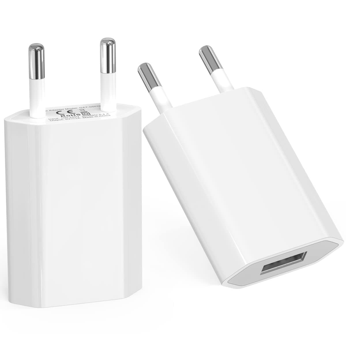 USB-Netzstecker, (2 Pack) Ladegerät für iphone, Samsung Xiaomi Sony LG Smartphones, iWatch, Kameras, Tablets, MP3 usw., Universal 5V1A USB-Netzadapter Weiß