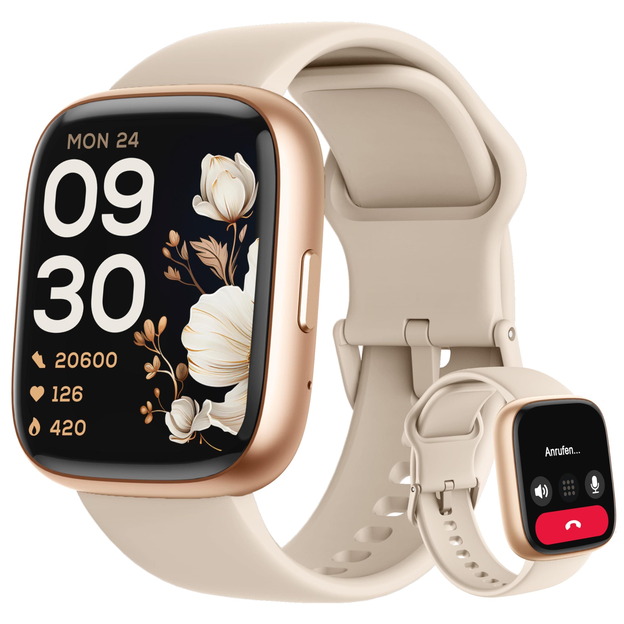 LODIMEKE Alexa Smartwatch Damen Herren, 1,83" Fitnessuhr mit Telefonfunktion, IP68 Wasserdicht, 100+ Sportmodi, Herzfrequenz Stress SpO2 Schlaf, Fitness Tracker für Android & iOS Beige