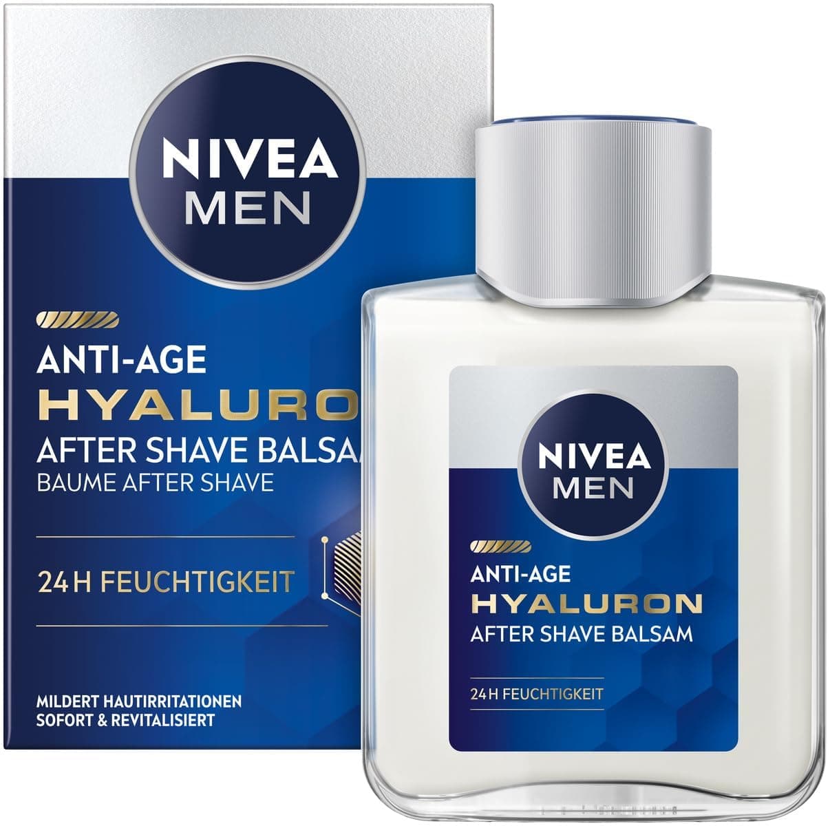 NIVEA MEN Anti-Age Hyaluron After Shave Balsam, erfrischendes After Shave für Männer mit Hyaluron für 24h Feuchtigkeit, beruhigende Gesichtspflege nach der Rasur (100 ml) Aftershave Balsam