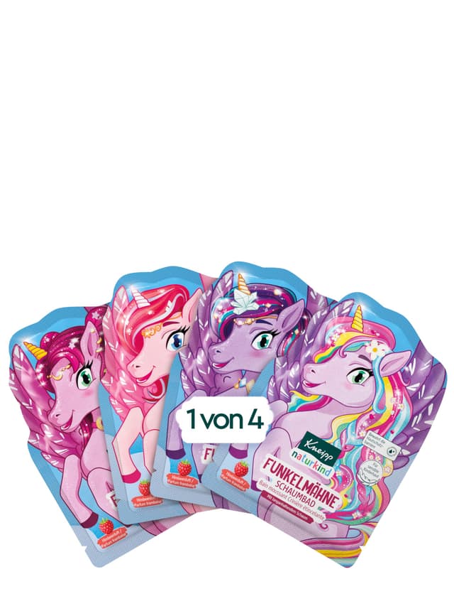 Kneipp naturkind Schaumbad Funkelmähne - Einhorn Badezusatz für Kinder mit Himbeerduft und pflegendem Jojobaöl - Magischer Pegasus Badespass für Kids - Rezeptur ohne Mikroplastik - 40ml Mehrfarbig 40 ml (1er Pack)