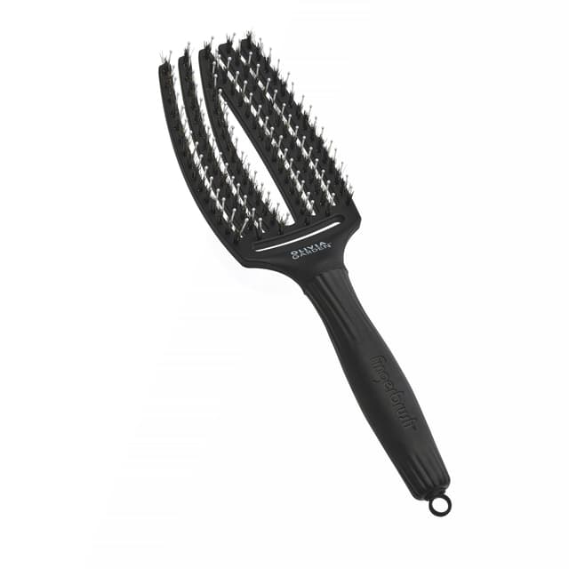 Olivia Garden Fingerbrush Care Iconic - Detangler Bürste mit Wildschweinborsten & Nylon für gesundes und glänzendes Haar Black Medium