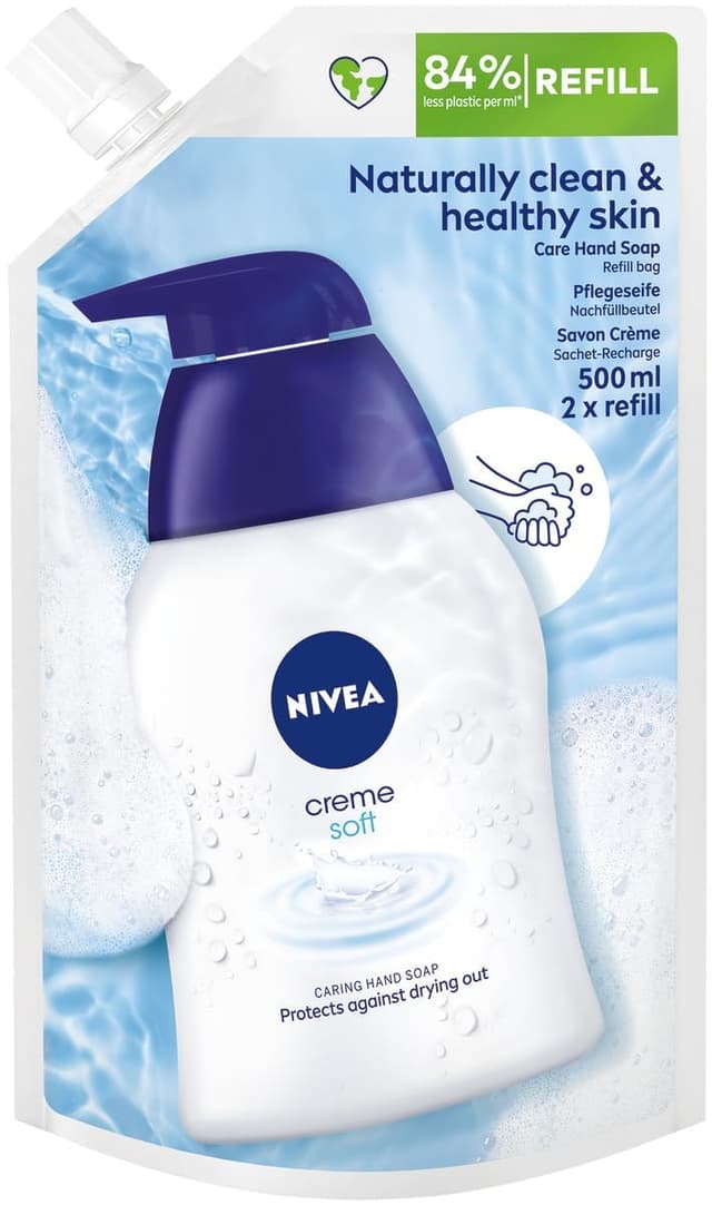 NIVEA Creme Soft Pflegeseife Nachfüllbeutel (500 ml), pflegende Handseife mit Mandel-Öl, mild duftende Flüssigseife zur sanften und hygienischen Reinigung 500 ml (1er Pack)