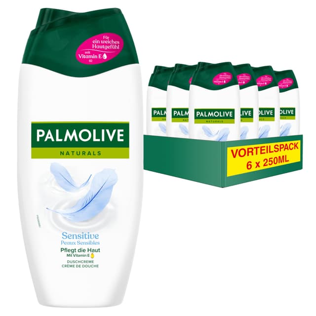 Palmolive Duschgel Naturals Sensitive 6 x 250ml - Cremedusche mit Feuchtigkeitsmilch
