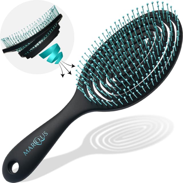 marQus Haarbürste ohne Ziepen mit einzigartiger Doppelspiralfeder und noch mehr Borsten zur optimalen Druckverteilung und Pflege, Entwirrbürste für jeden Haartyp, 1 Stück, Farbe Schwarz Türkis Black Velvet Türkis