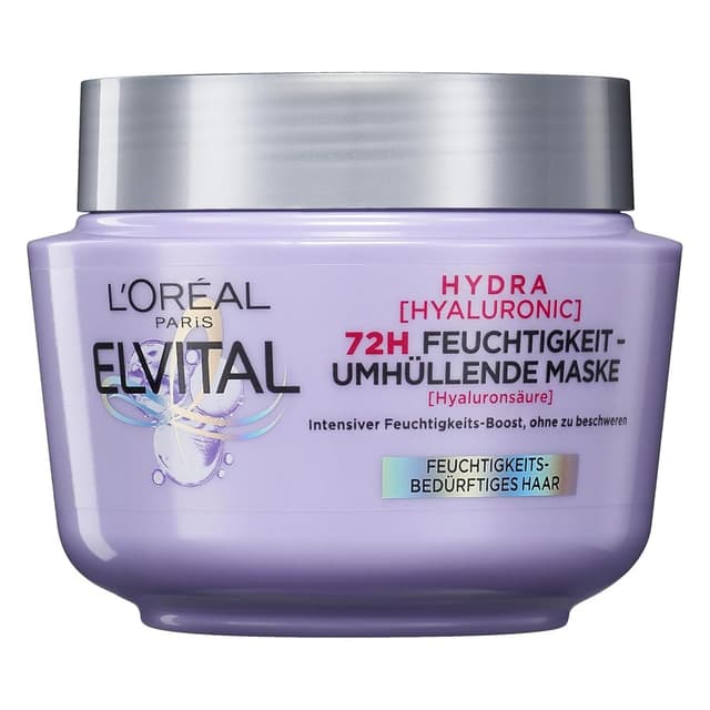 L'Oréal Paris Elvital Hydra Hyaluronic feuchtigkeitsspendende Haarmaske für glänzendes Haar, Hyaluron Intensivkur für einen Feuchtigkeitsboost, bis zu 72h langanhaltende Feuchtigkeit und Pflege, 300ml feuchtigkeitsspendend 300 ml (1er Pack)