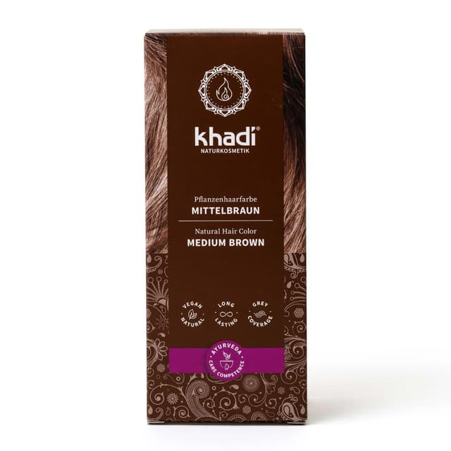 khadi MITTELBRAUN Pflanzenhaarfarbe - Haarfarbe für lebendiges, warmes Zimtbraun bis zu kräftigem, tiefem Mittelbraun - 100% pflanzlich - 100g Mittelbraun 100 g (1er Pack)