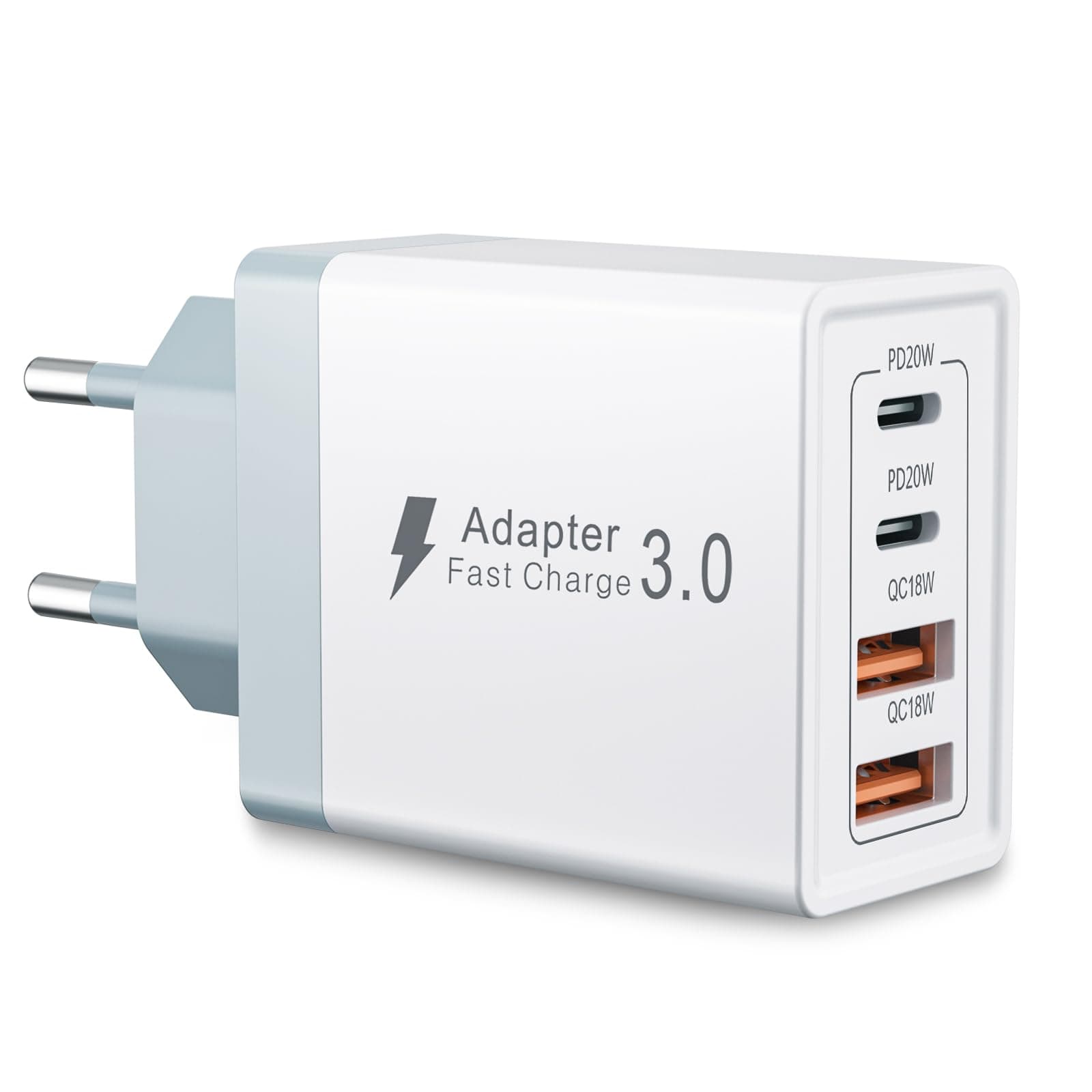 USB C Ladegerät, 4 Ports Mehrfach Ladegerät mit USB C und USB A, 45W Schnellladegerät PD 3.0 USB Netzteil für Apple iPhone 17 16 15 14 13 12 11 Pro Max, Mini SE XS XR, iPad, Samsung USBC Ladestecker Weiß