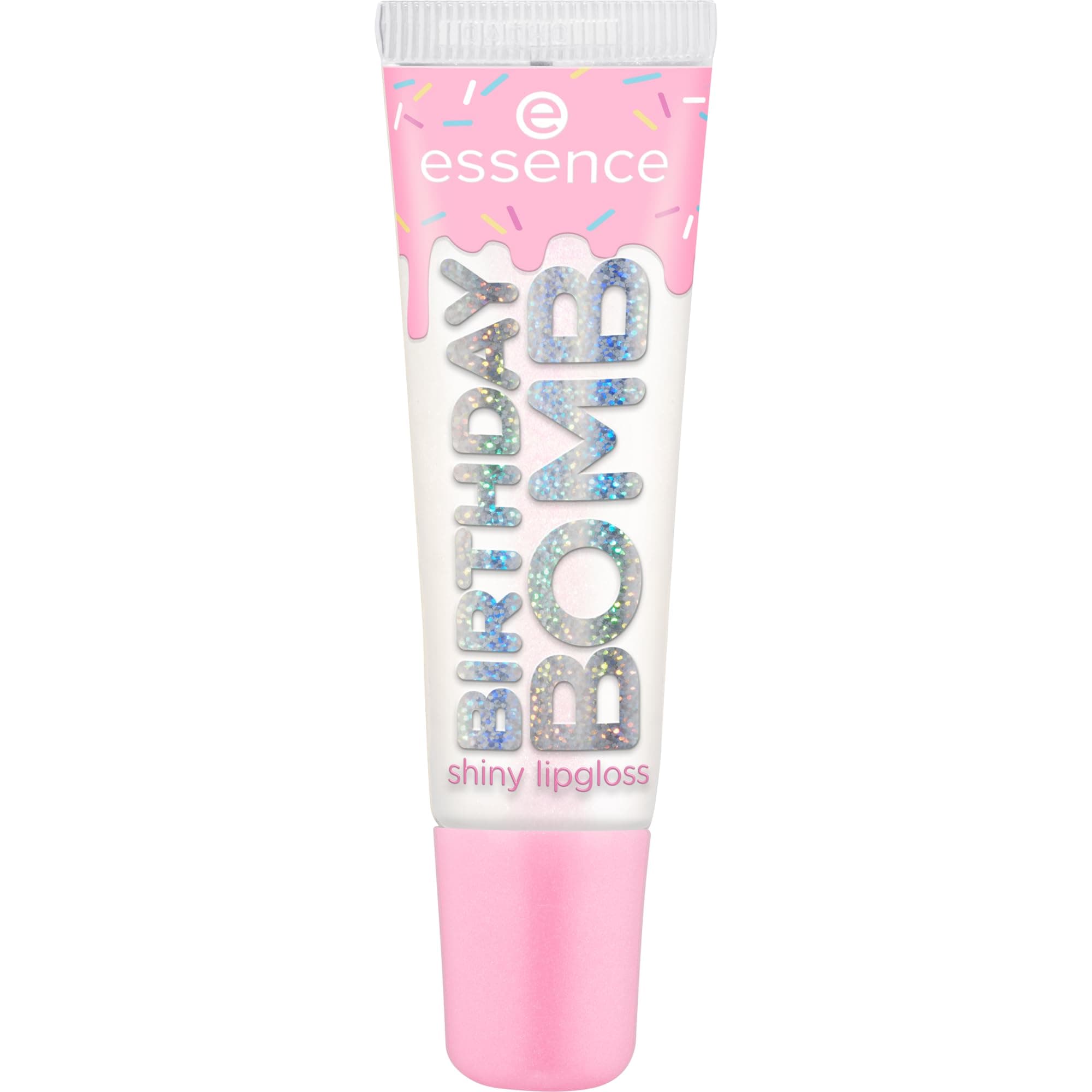 essence BIRTHDAY BOMB shiny lipgloss, Nr. 01, Transparent, natürlich, glänzend, strahlend frisch, schimmernd, vegan, ohne Parabene, ohne Mikroplastikpartikel, Nanopartikel frei, 1er Pack (10ml) 10 ml (1er Pack) 01 Cake My Day!
