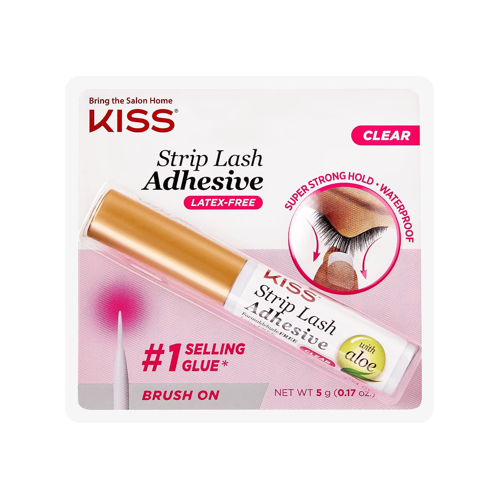 KISS Lash Glue Clear, Transparent, 5 g Wimpernkleber mit Aloe, wasserfest, formaldehyd- und latexfrei, geruchsfrei, tierversuchsfrei, superstarker Wimpernkleber mit Pinselapplikator 5 g (1er Pack)