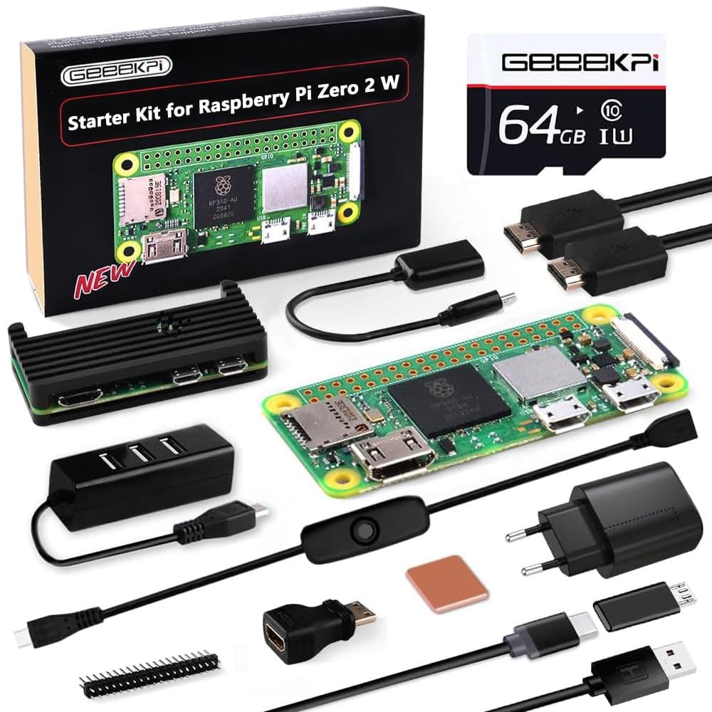 GeeekPi Starter Kit for Raspberry Pi Zero 2 W, with Zero 2 W Aluminum Case,64GB SD Card Preloaded OS,QC3.0 Power Supply,20 Pin Header,Micro USB to OTG Adapter,HDMI Cable,Heatsink,ON/Off Switch Cable