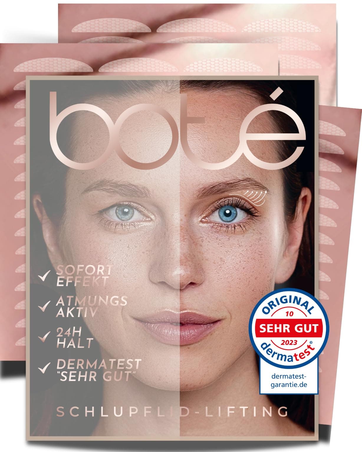 BOTÉ 144 Schlupflider Stripes unsichtbar & atmungsaktiv (L) - Lidstraffung Strips für strahlende Augen - Eyelid Stickers gegen Schlupflider - Schlupflid Stripes - Dermatest "sehr gut" - NEUE GRÖSSEN 144x L