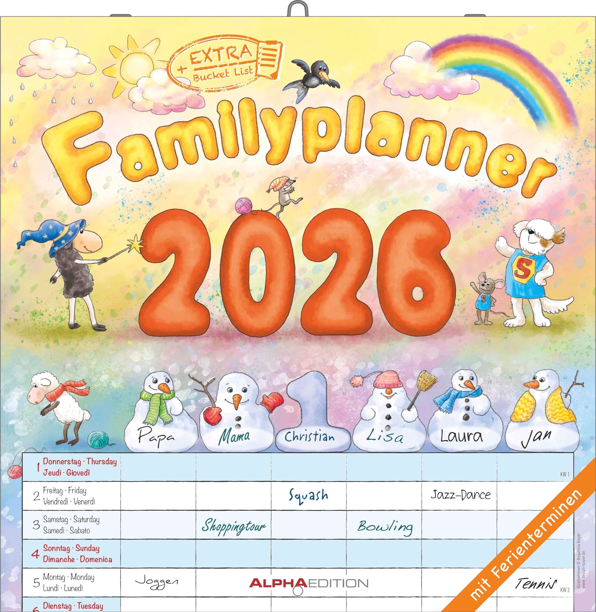 Alpha Edition - Familienplaner Cartoon Kalender 2026 – 30x30 cm – Broschürenkalender mit 6 Spalten & Platz für Notizen – Lustiger Wandkalender für ... Feiertagen & Ferienterminen: by Bayer-Design Angebot bei HelloDeals
