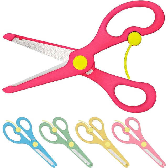 Enid Store Kinderschere ab 2 Jahre mit Sicherung | Rechts- und Linkshänder Kinder Schere mit Feder | Rosa