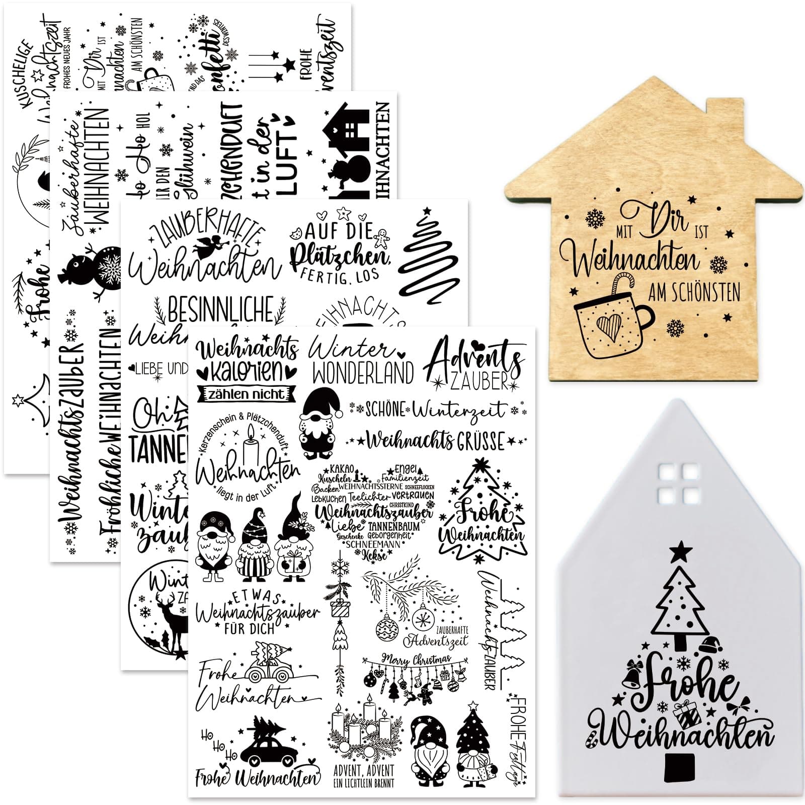 Tixlux 4 Stück Rub On Sticker, Folie Transferaufkleber 19x14cm für Glas, Handarbeiten, Dekoration, DIY-Kunsthandwerk, Geschenke Deko, Party Deko (Weihnachten)