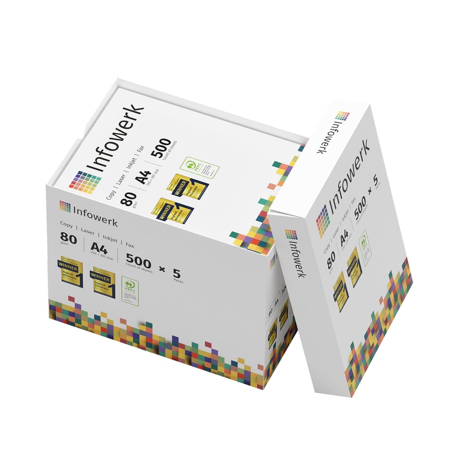 Infowerk Druckerpapier Kopierpapier 2500 Blatt 5 x 500 A4 80g Premium Hochweiß CIE 160 Testsieger PEFC Umweltzertifikat Angebot bei HelloDeals