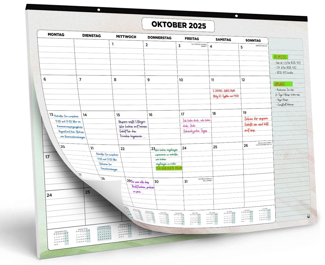 Wandkalender 2025-2026 von SmartPanda - Kalender 2026 - Monatskalender für den Tisch Von August 2025 bis Dezember 2026 - Ein Monat zur Ansicht - 33 cm x 43 cm - auf Deutsch