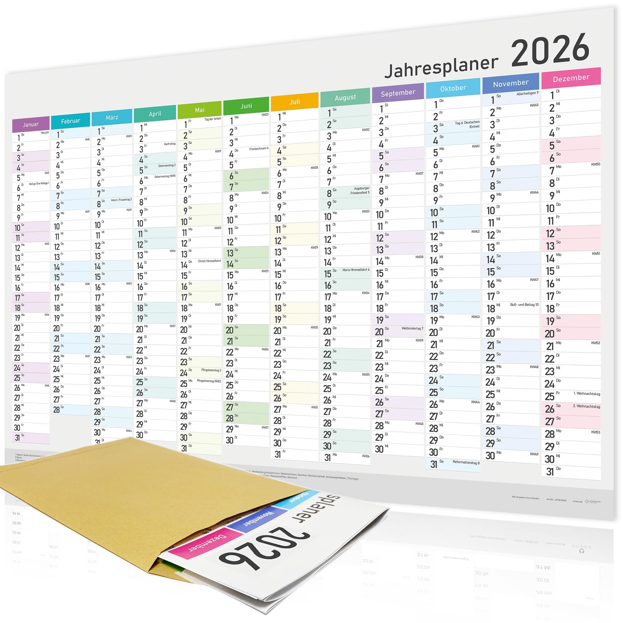 XXL Jahreskalender 2026 - Wandkalender - Jahresplaner A1 (84x59 cm), Wandplaner mit Kalenderwochen, Feiertagen - Großformat Kalender für Büro, Familie und Schule, Wall Calendar, Plakatkalender (2026) Jahr: 2026