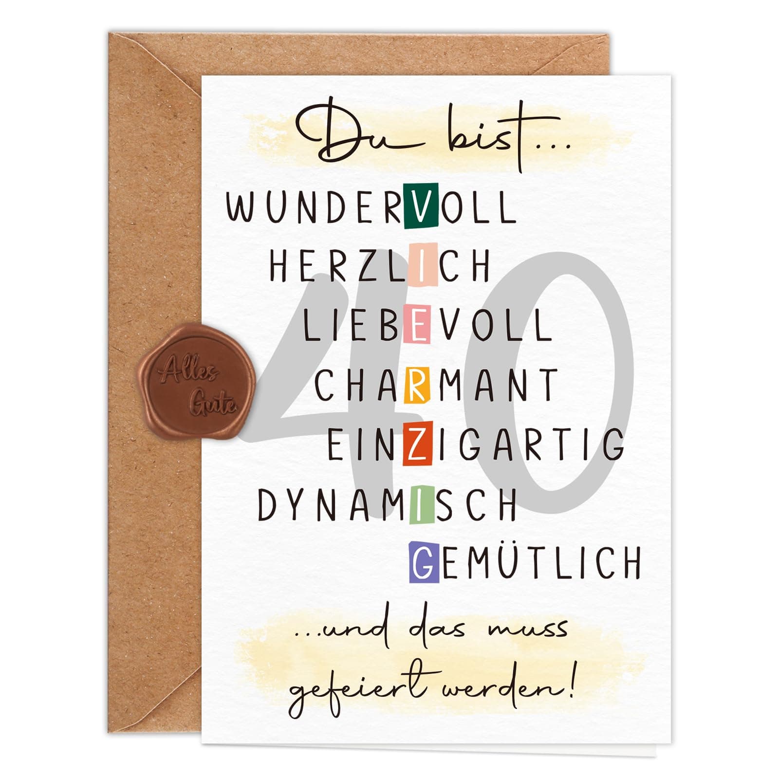 Giftota Geburtstagskarte 40 Jahre Frau Mann (A6 Klappkarte mit Umschlag & Wachssiegel), Schöne Geschenkkarte zum 40. Geburtstag mit besonderen Designs, 40. Grußkarten für Freunde, Geliebte und Eltern Angebot bei HelloDeals