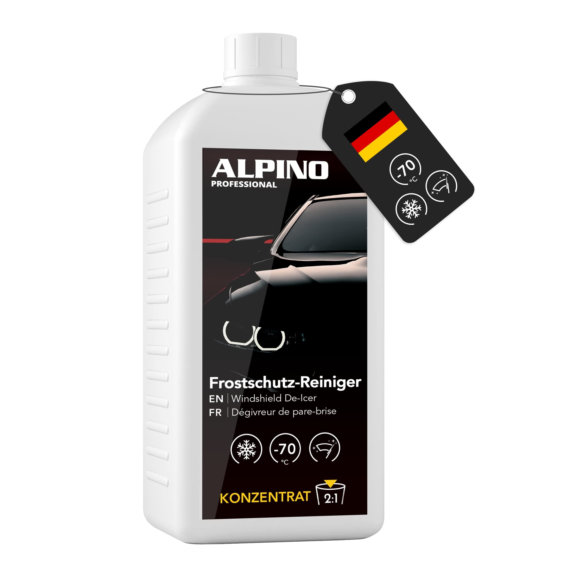 Alpino Scheibenfrostschutz KONZENTRAT bis -70°C (1 Liter) | Ergibt bis zu 15L | Frostschutzmittel Scheibenwaschanlage, Scheibenreiniger Auto Winter, Frostschutz Auto, Scheibenwischwaser Winter