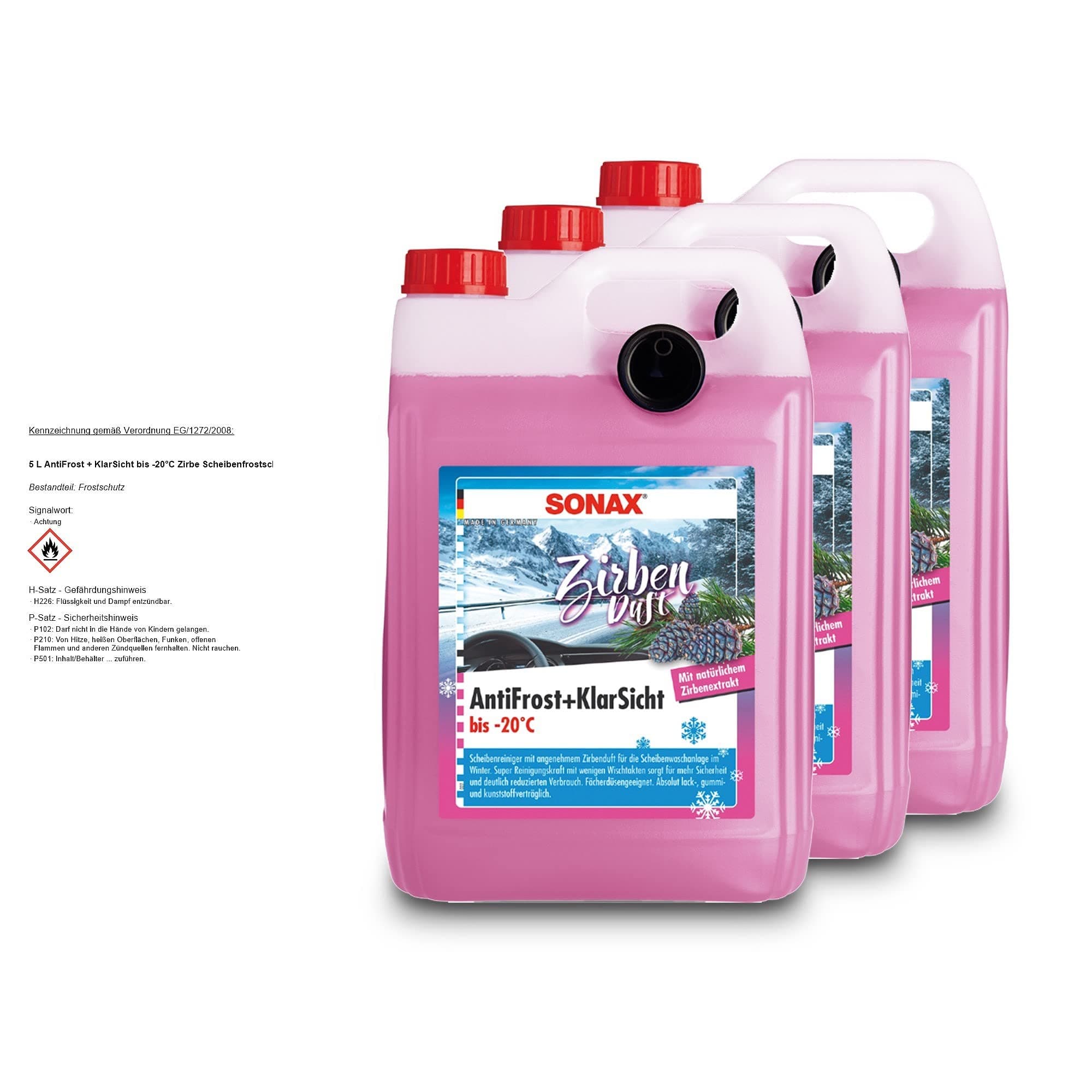3x 5 L AntiFrost + KlarSicht bis -20°C Zirbe 01315000 Scheibenfrostschutz gebrauchsfertig