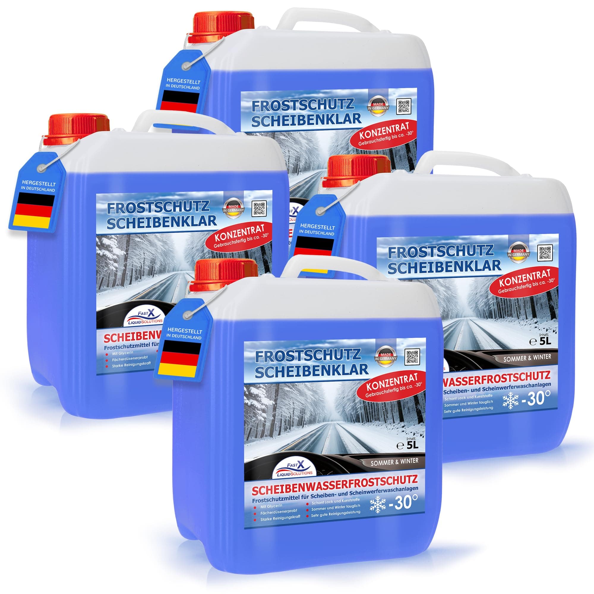 FAST X Scheibenfrostschutz/Scheibenwischwasser für Auto/LKW– 5 Liter Kanister– Winter und Sommer – Schutz bis -30°C (5 Liter) (4x5 Liter) 20 l (1er Pack)