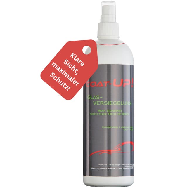 COAT-UP Scheibenversiegelung Auto | Nano Versiegelung | Regenabweiser mit Abperleffekt | Glasversiegelung für mehr Sicherheit durch klare Sicht bei Regen (250 ml) transparente Glasversiegelung 250 ml