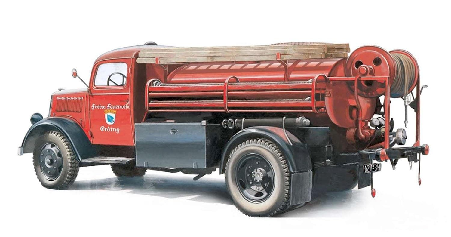 Italeri 3966 1:24 Opel Blitz Feuerwehr - Modellbau, Bausatz, Standmodellbau, Basteln, Hobby, Kleben, Plastikbausatz, detailgetreu, Plastik Bausatz, Geformte Farbe