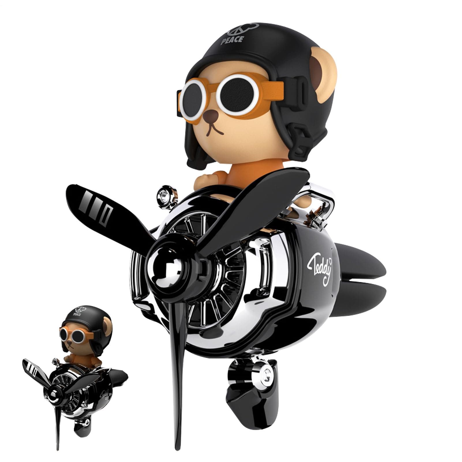 Auto -Erfrischungsbär Pilot - Autodiffusor Rotierender Propeller | Auto Lufterfrischer, Bärenautodekor, Armaturenbrettbärenzubehör, Fahrzeuglüftungsclip, Auto -Ornament -Bären -Figur, Cartoon Armature