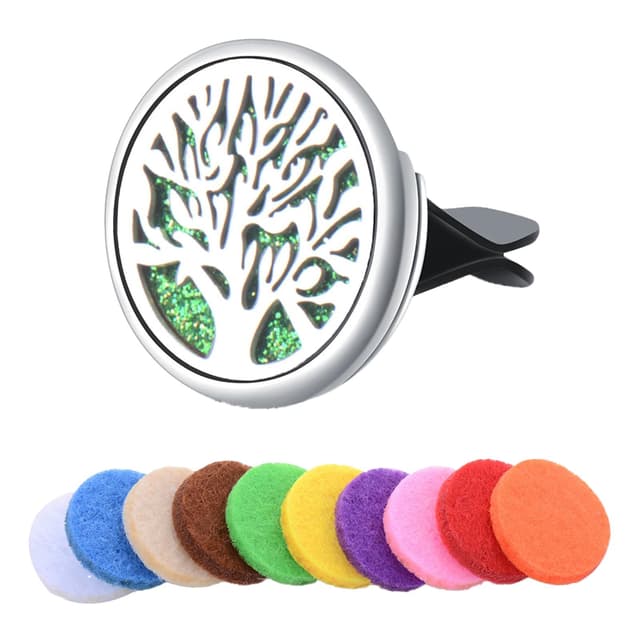 Auto Aromatherapie Ätherisches Öl Diffusor, Auto Öl Diffusor Lufterfrischer Edelstahl Lufterfrischer Vent Clip Medaillon Duftstecker Auto mit 10 Stücke Ersatz Filzpad für Büro Oder Andere Lnnenräume