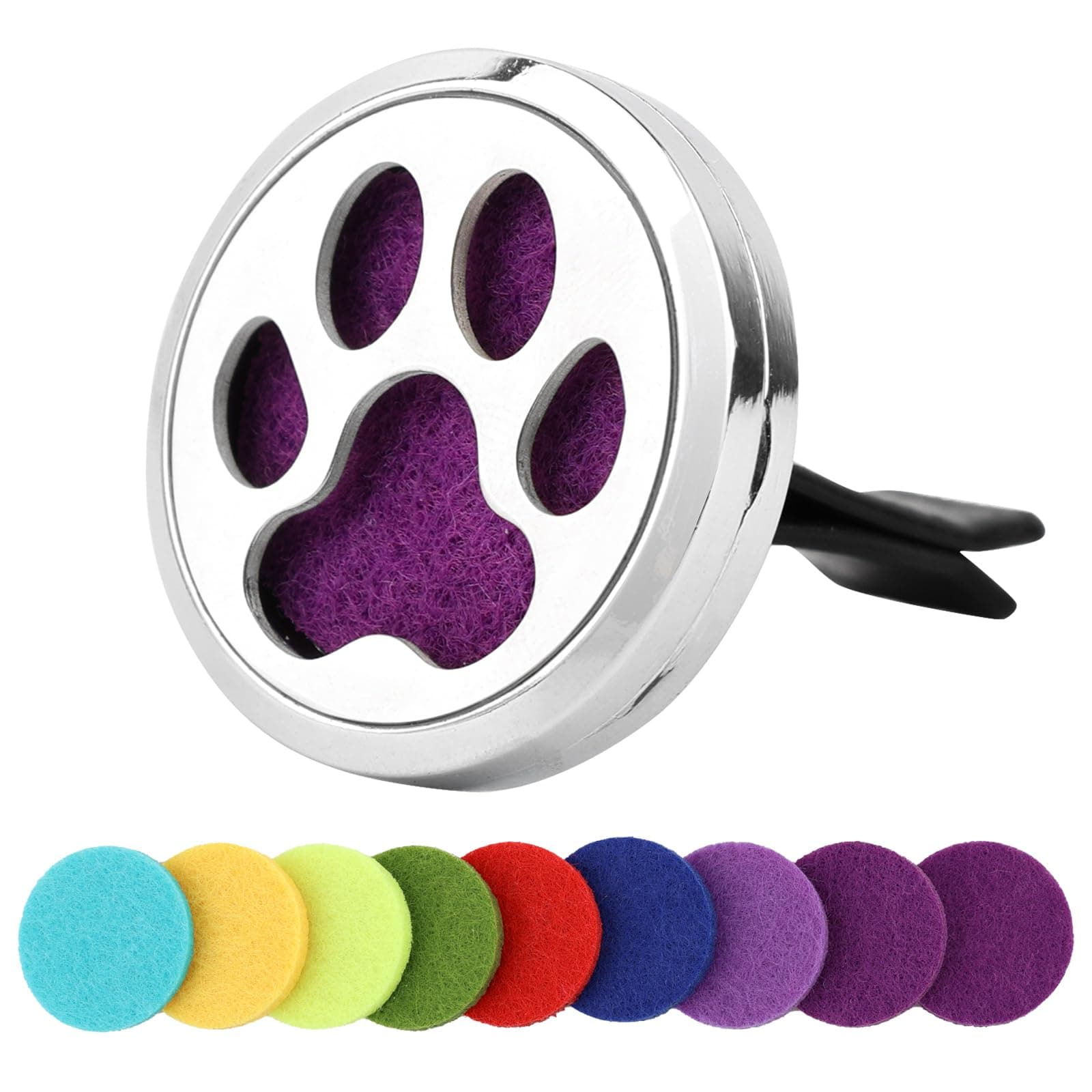 ANNASAMDO Auto Diffusor Aromatherapie Ätherische Öle Diffusor Autoduft Edelstahl Lufterfrischer Vent Clip mit 10 Stücke Austauschbare Nachfüllpads Hundepfote
