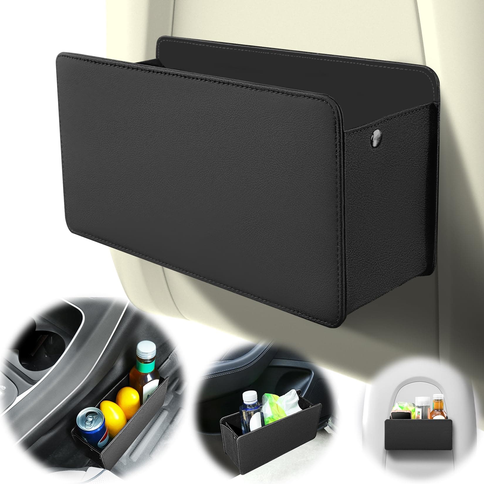 GOWODOOO Mülleimer für auto,Nappa leder Auto Mülleimer zur Aufbewahrung von Snacks,Schlüsseln,Mobiltelefonen und anderen kleinen Notwendigkeiten an der Seite der Autotür