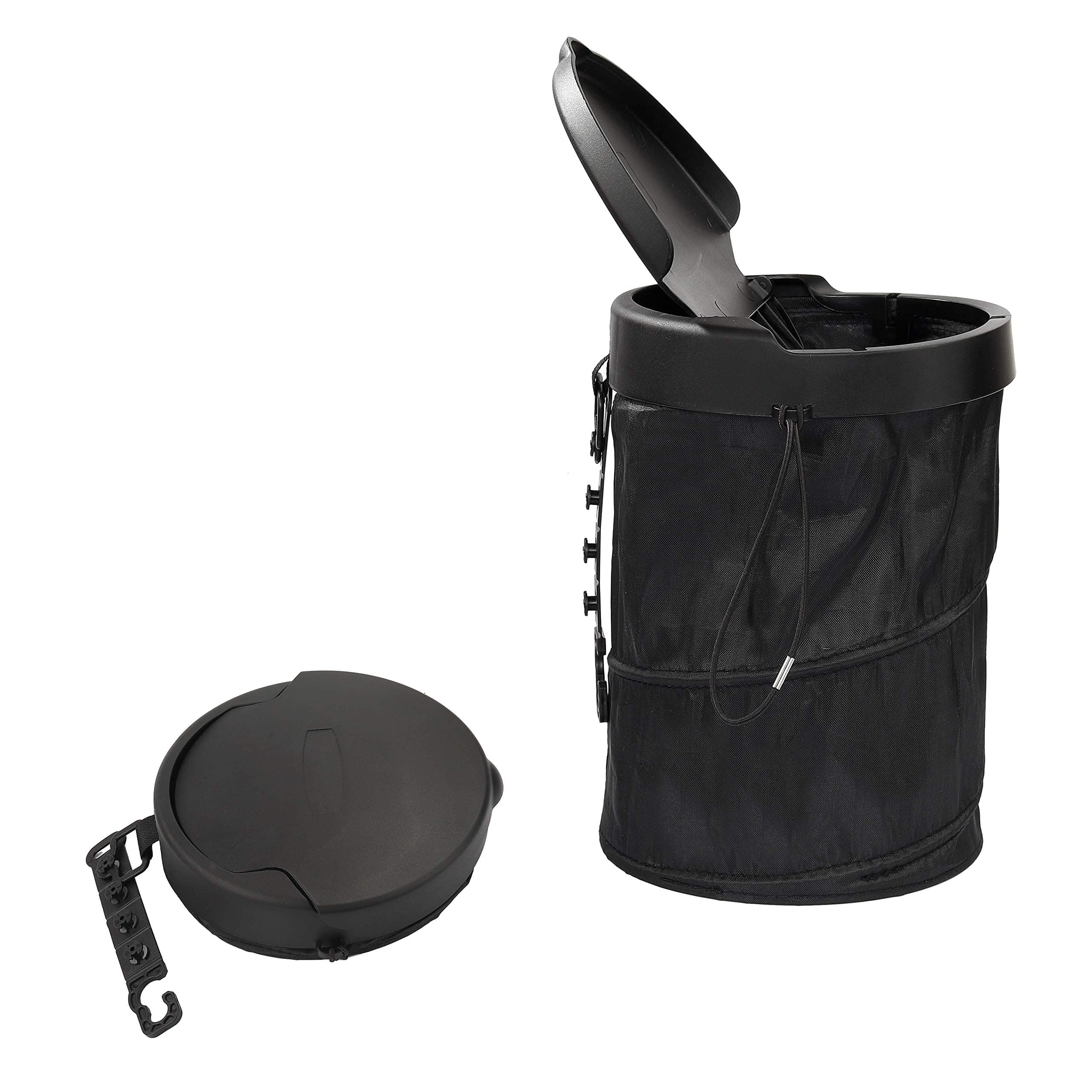 HONGXIN-SHOP Auto-Mülleimer Faltbar Einziehbar Abfalleimer Multifunktional Lagereimer mit Deckel Kann Aufgehängt Werden Behälter Geeignet für Auto, Camping, Reisen Schwarz