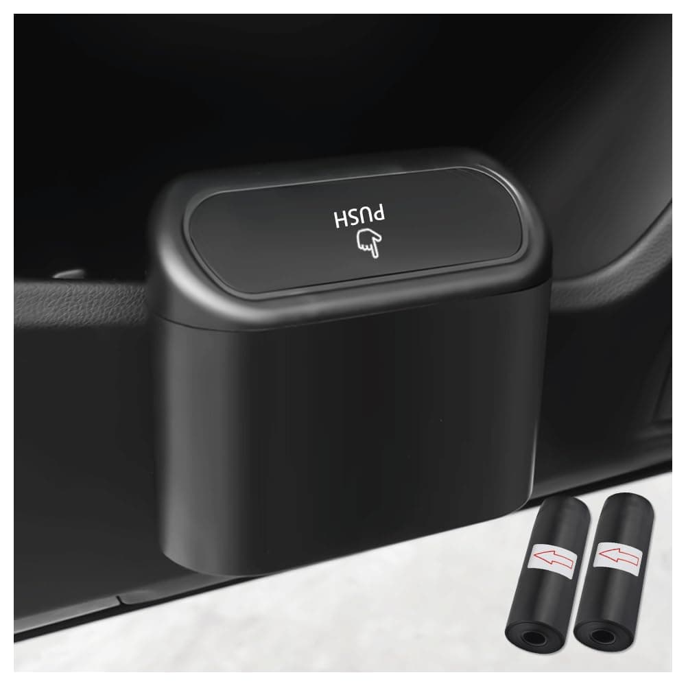 GTLM Auto Mülleimer + 2PCS Müllsack,Auto Mülleimer Innenraum für Auto Aufbewahrung für Autositz,Mittelarmlehne,Universeller Automülleinmer mit Deckel Auto Zubehör Innenraum (Schwarz)