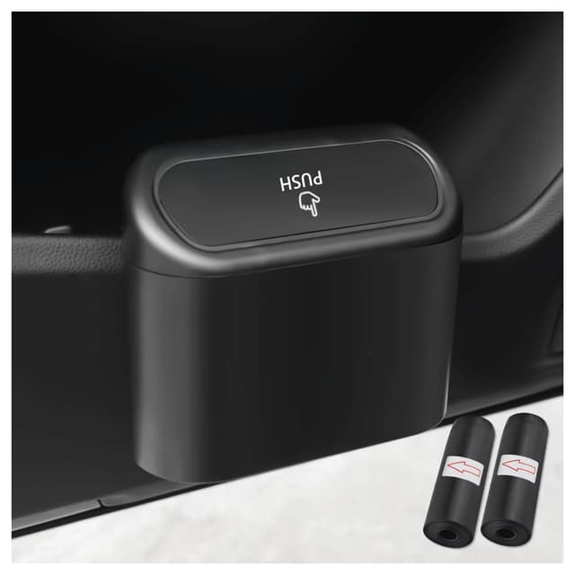 CGEAMDY Mini Auto Mülleimer mit Deckel, Multifunktional Kleiner Wasserdicht Automülleinmer, ABS Hängende Aufbewahrungsbox für Büro Küche Auto (Schwarz)