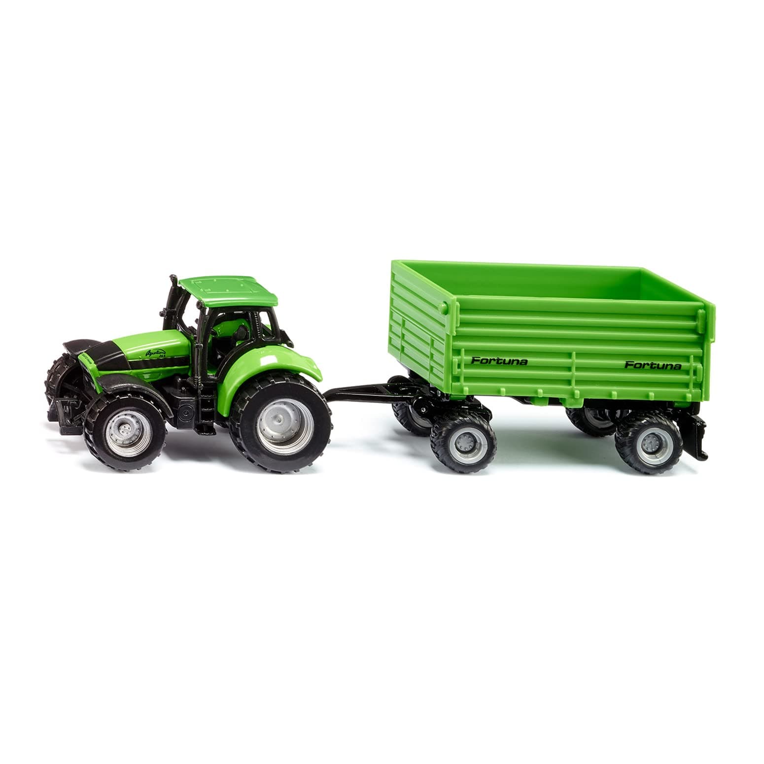 siku 1606, DEUTZ-FAHR-Traktor mit Fortuna 2-Achs Anhänger, Spielzeug, Metall/Kunststoff, Grün, Abnehmbare Kabine, Kippbare Mulde, mit gummierten Leichtlaufrädern, Anhängerkupplung Agrotron 265 mit Fortuna-Anhänger Angebot bei HelloDeals