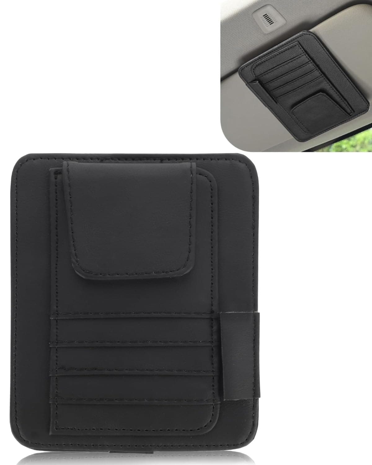 BNREOZA 1 Stück Auto-Sonnenblenden-Organisator, Sonnenblenden-Organisator-Clip, Brillenhalter-Clip mit Aufbewahrungsbox, Innenraum-Aufbewahrungstasche, Sonnenbrillen-Organisator, Karte (schwarz)