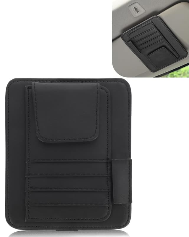 BNREOZA 1 Stück Auto-Sonnenblenden-Organisator, Sonnenblenden-Organisator-Clip, Brillenhalter-Clip mit Aufbewahrungsbox, Innenraum-Aufbewahrungstasche, Sonnenbrillen-Organisator, Karte (schwarz)