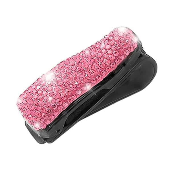 Whakano 2 Stück Glitzer Brillenhalter für Auto Sonnenblende aus Strass,Sonnenbrillen Halterung für Auto Visier Zubehör,Ticket-Kartenclip,das Auto im Innenbereich Zubehör,Rosa Rosa 2