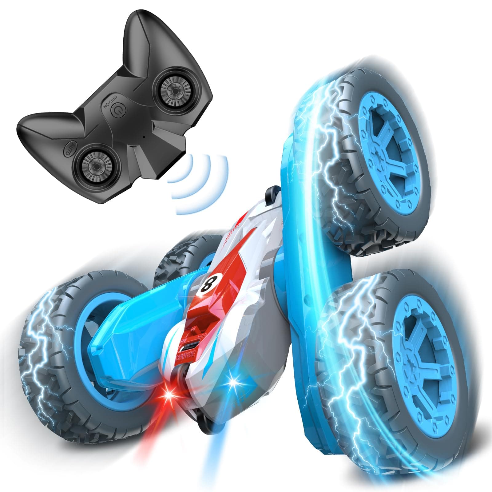 Gralal 2.4Ghz 360° Drehung 4WD Ferngesteuertes Auto mit LED-Lichter - Outdoor Spielzeug & Geschenke für Kinder Blau