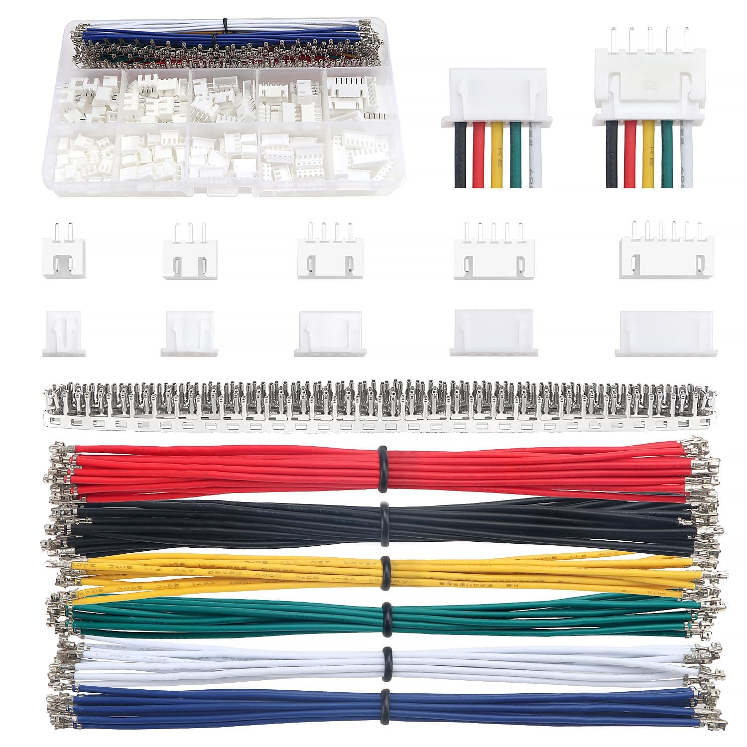 Lyeteung 420 Stück 2.54mm JST Stecker Kit, JST-XH 2/3/4/5/6 Pin Gehäuse Adapter Kabel Stecker Buchse Stecker und Buchse, mit 22 AWG Vorgekräuseltem Kabeldraht und Pin-Crimpklemme (Doppelt) 2/3/4/5/6-polig Doppel + Kabel