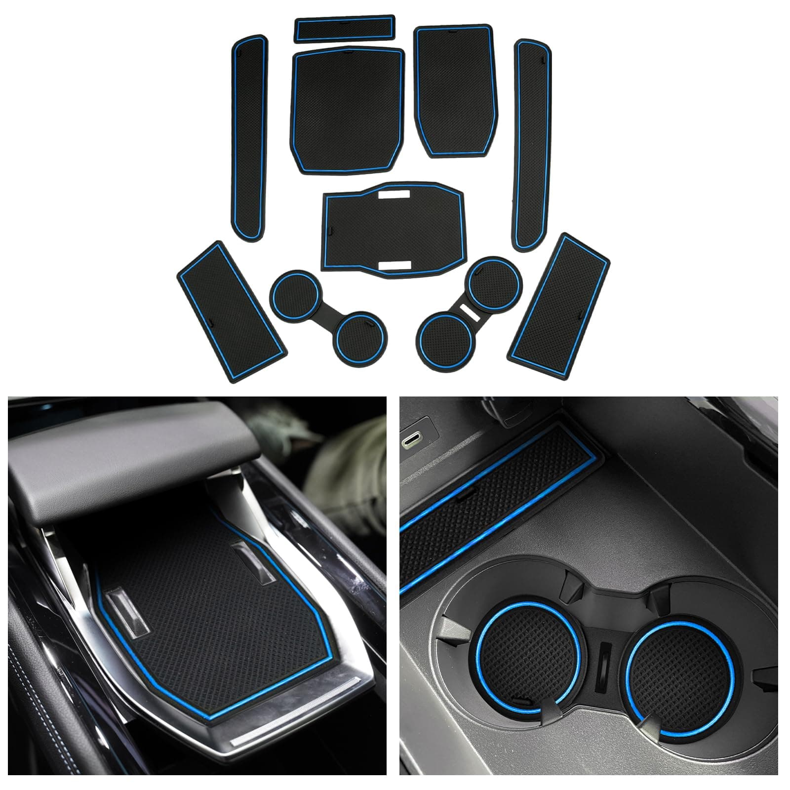 CDEFG Kompatibel mit Renault Austral E-Tech Hybrid 2022-2024 2025, Gummimatten Mittelkonsole Antirutschmatten rutschfest Becherhalter Gummi Matte Armlehne Austral E Tech 2025 Zubehör (Blau)