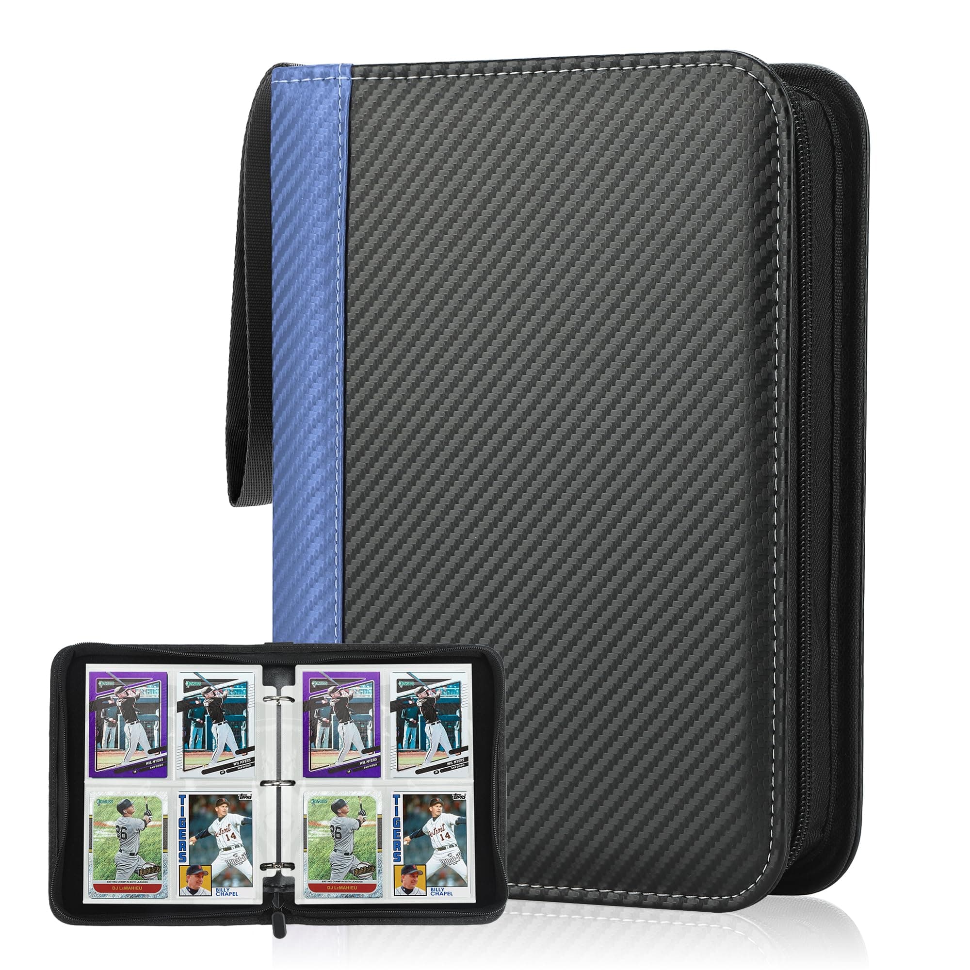 Deoyibu Sammelkarten Album für 440 Karten, Sammelalbum mit 4 Fächern 55 Seiten für Karten-Organizer, Karten Binder aus PU, für Sportkarten, MTG, TCG, Yugioh-Karten etc. Blau