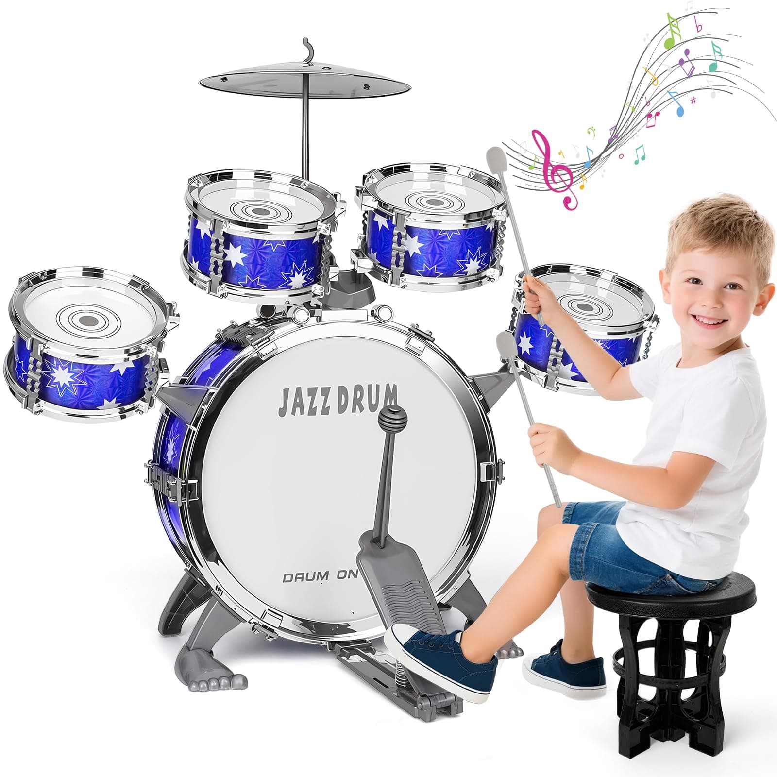 Upgrade Schlagzeug für Kinder 3-5 Kleinkind Spielzeug Alter 2-4 Jazz Drum Set mit Hocker Musikinstrument Spielzeug für 3 4 5 Jahre alte Mädchen Jungen Geschenke