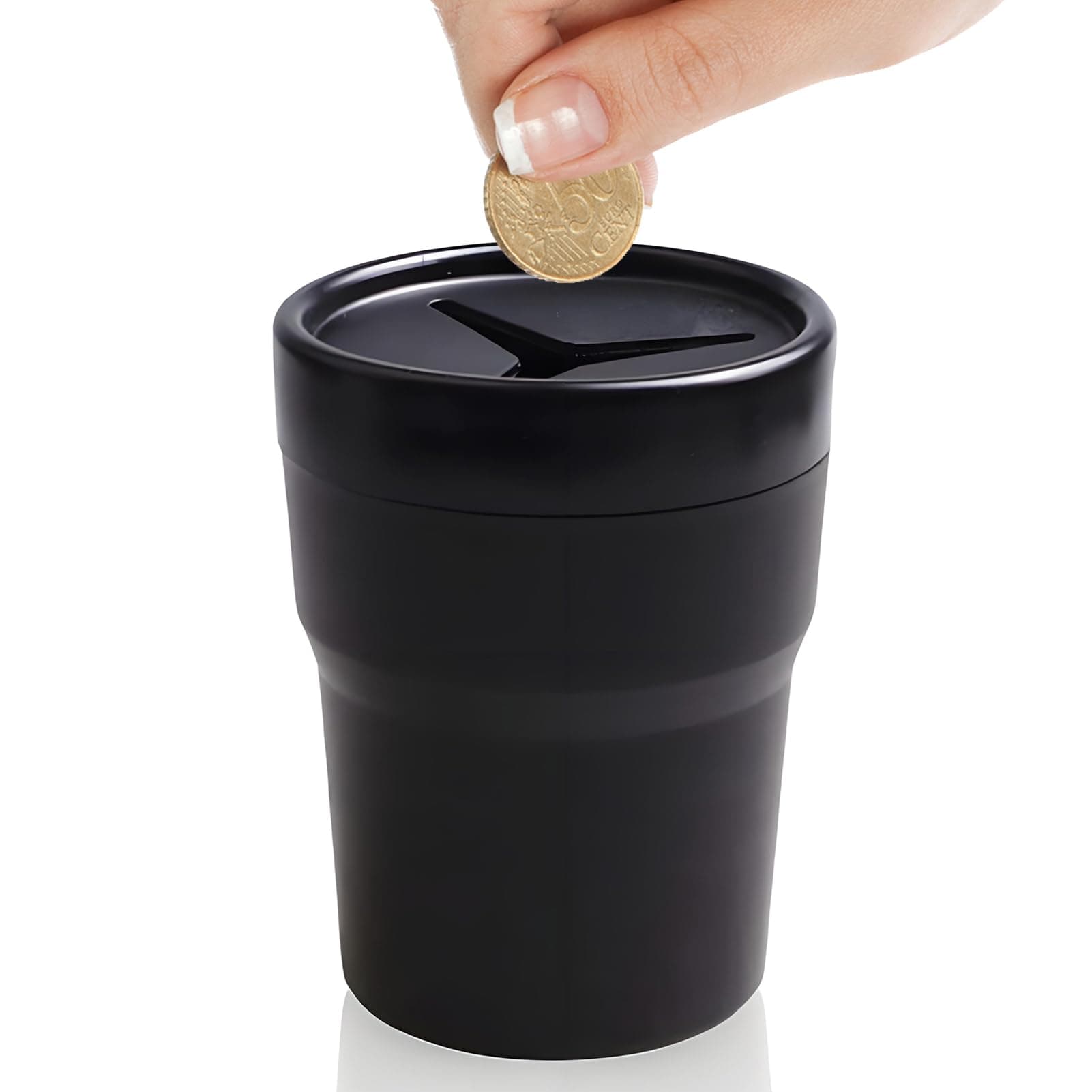 Kleingeld Aufbewahrung,Münzhalter Auto,Münzhalter Für Auto,Universeller Auto-Münzhalter Für Getränkehalter,Schwarze PVC-Mini-Stifthalterbox Für Autohalter,Becherhalter,Kompatibel Mit Den Meisten
