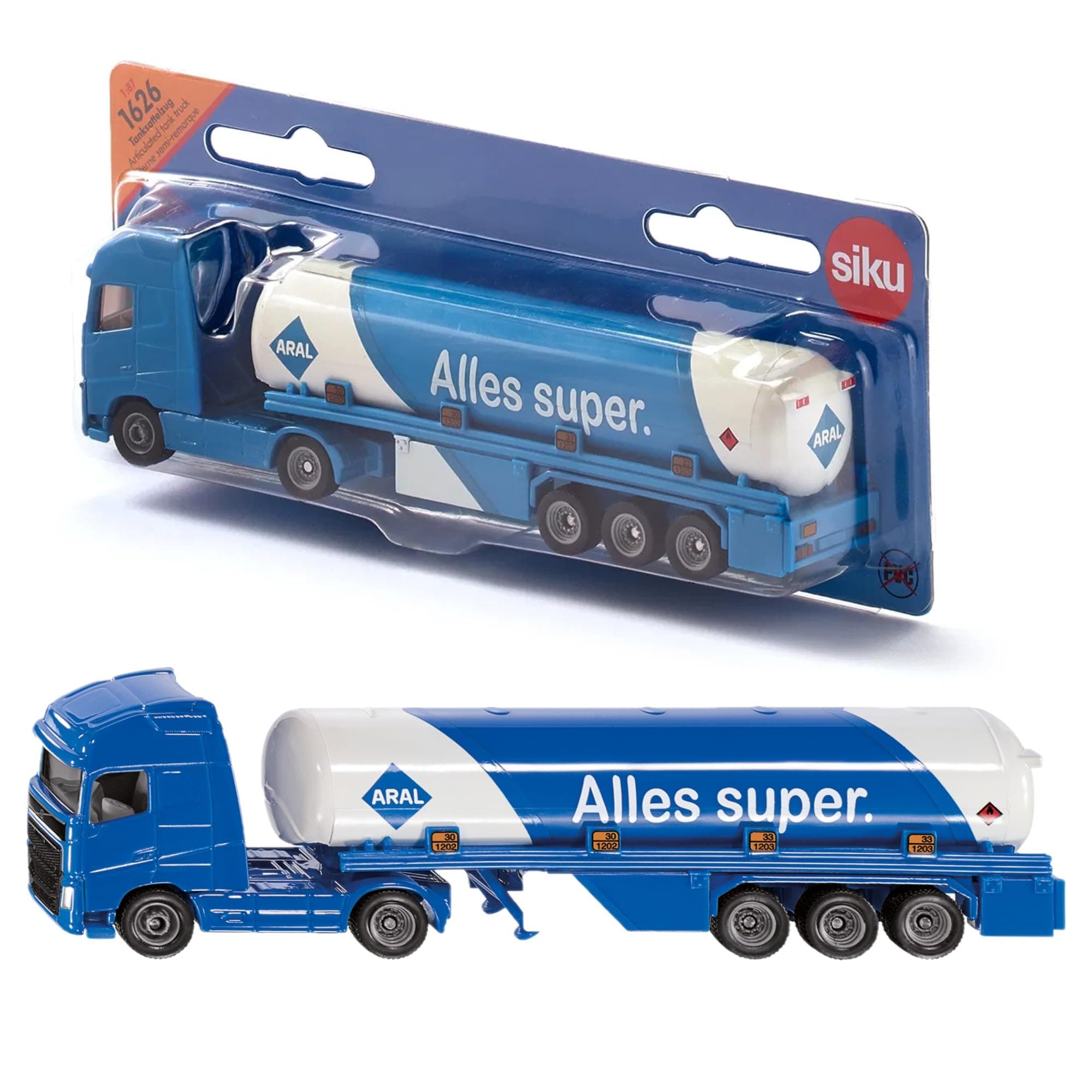 siku 1626, Tanksattelzug, Metall/Kunststoff, 1:87, Blau/Weiß, ARAL-Optik, Spielzeugauto für Kinder, Bereifung aus Gummi