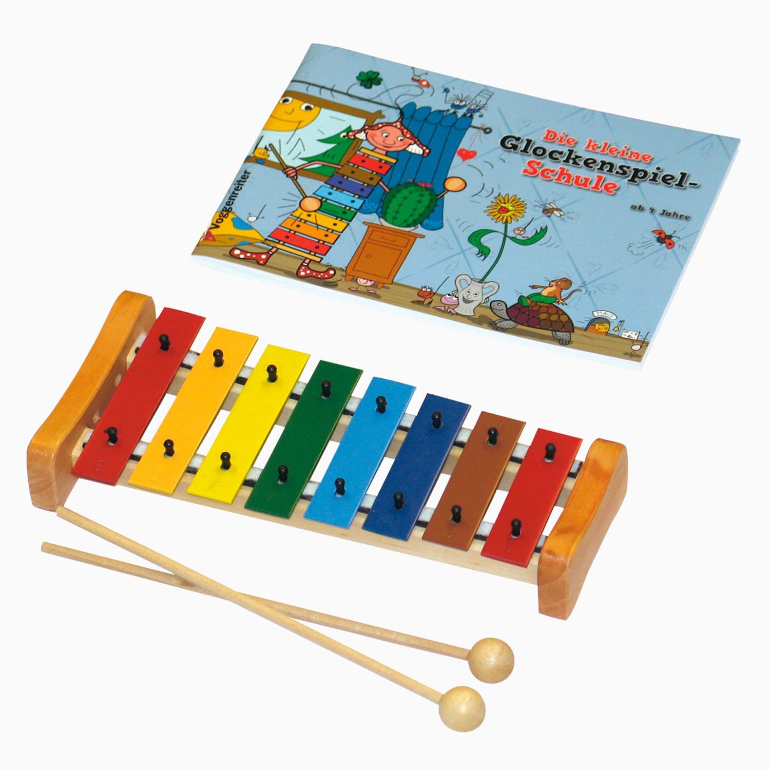 Das bunte Glockenspiel-Set von Voggenreiter Glockenspiel C-Dur mit Holzschlägel und Glockenspielschule (8 metallische Klangplatten, diatonisch), bunt Single