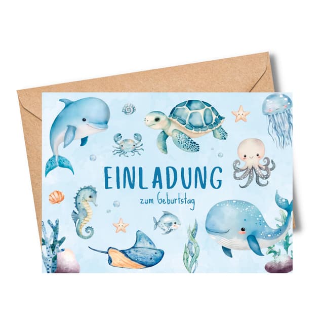 MeinBaby123® 10 Einladungskarten Kindergeburtstag Unterwasserwelt für Jungs und Mädchen | Geburtstagseinladungen für Kinder inkl. 10 Briefumschläge | Premium Qualität (Unterwasserwelt)
