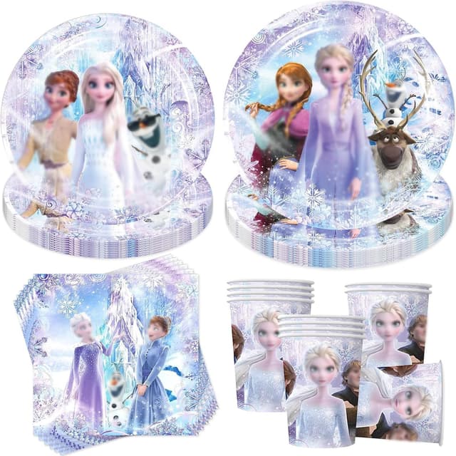 50 Stück Partygeschirr Set,Kindergeburtstag Partygeschirr,Geburtstag Party Geschirr Set,Geburtstag Deko,Deko Partyzubehör Pappteller Set,Mit Teller Becher Servietten,Party Geschirr für 10 Gäste Schneestil Aa