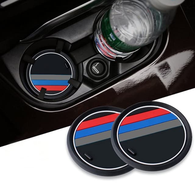 Set of 2 Line Car Interior Accessories Anti-Slip Coasters for 1 3 5 7 Series F30 F35 320li 316i X1 X3 X4 X5 X6 (Diameter 2.9 inches (74 mm)