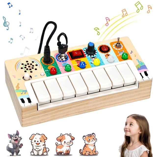 Montessori Spielzeug ab 1 jahr mit Musik led Lichtschalter Activity Board busy board Elektronisches Klavier Motorikspielzeug ab 2 3 4 Jahre, Lernspielzeug für Jungen und Mädchen Weihnachten Geburtstag